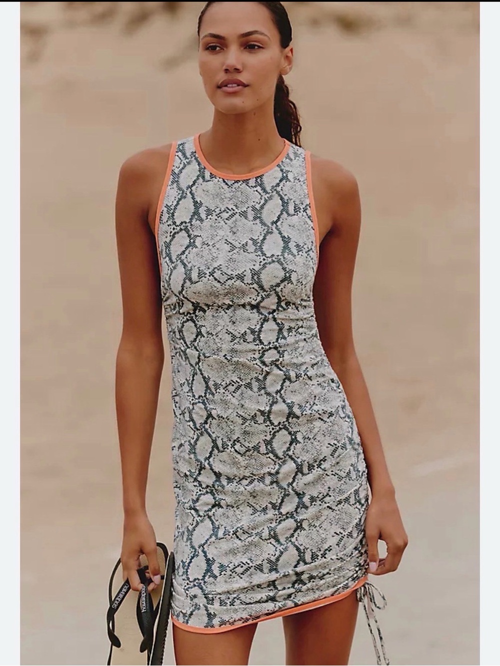 Anthropologie Daily Practice High-Neck Snake Print Ruched Mini Dress New
